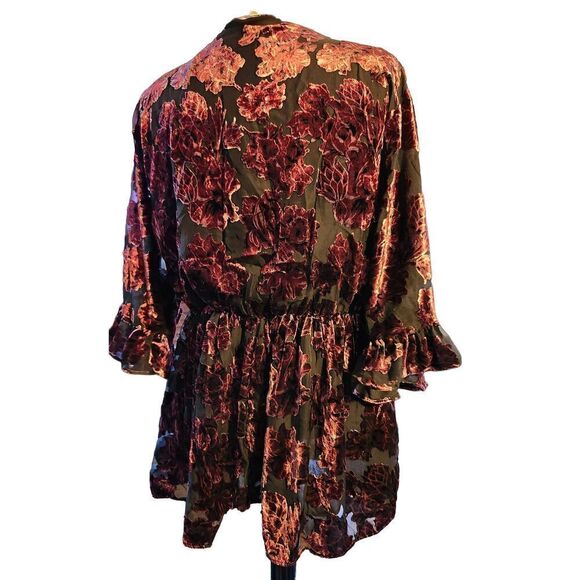 DR2 Burnout Velvet Peasant Boho Mini Dress/Top Women's Size M - Picture 2 of 4